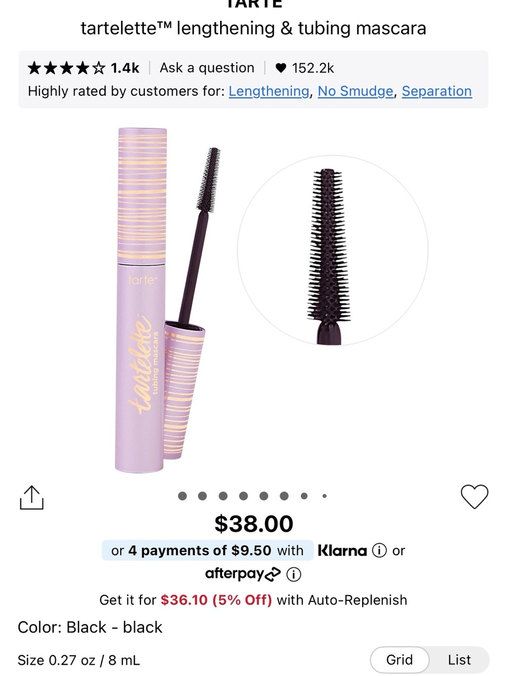 Brand new tarte tartelette Lengthening Tubing Mascara — Black full size